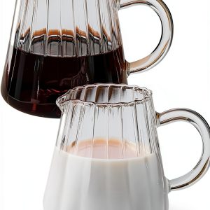 Loscarol Glass Creamer Pitcher Set Clear Wave Design 6oz-0
