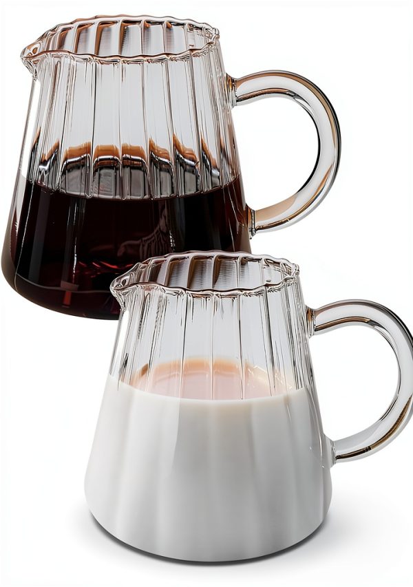 Loscarol Glass Creamer Pitcher Set Clear Wave Design 6oz-0