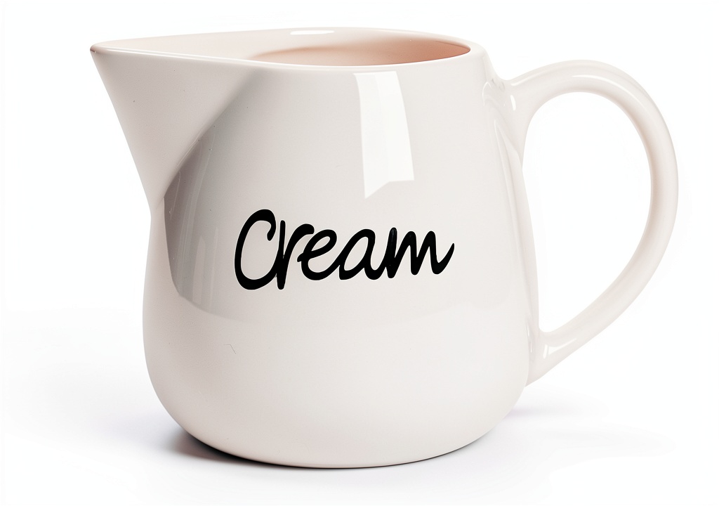 ONTUBE Ceramic Creamer Pitcher filled with milk beside coffee mug on kitchen counter