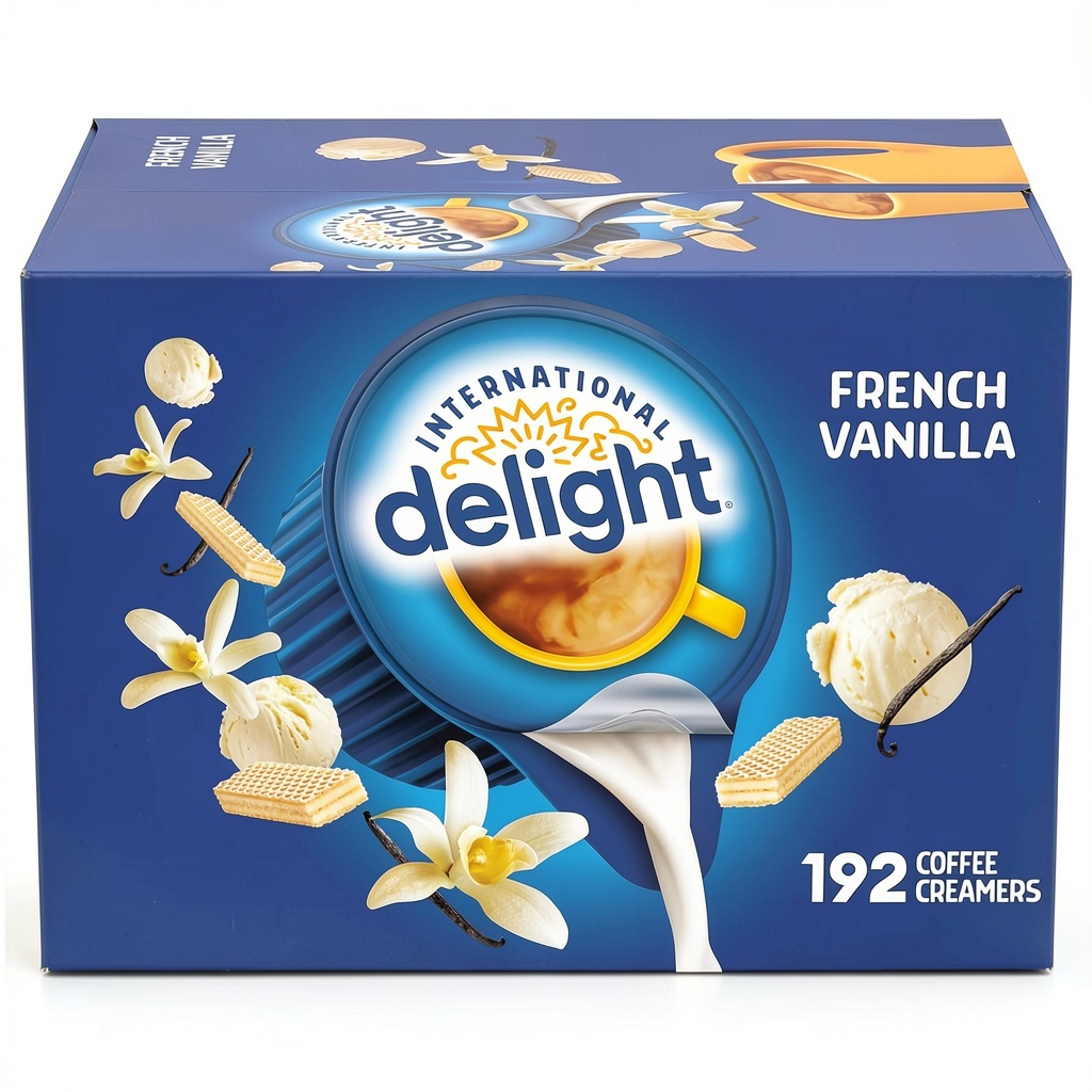 Installing International Delights French Vanilla Creamer Non Dairy UHT on a wooden desk