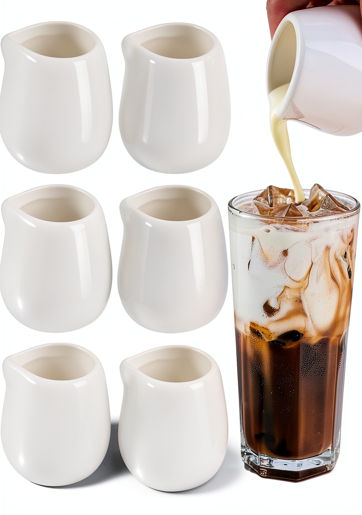 JJYHEHOT Mini Milk Jug on a dining table with coffee and pastries