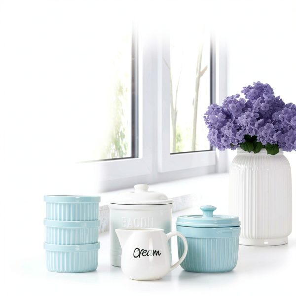 ONTUBE Ceramic Creamer Pitcher White 12 oz Kitchen Dining-5