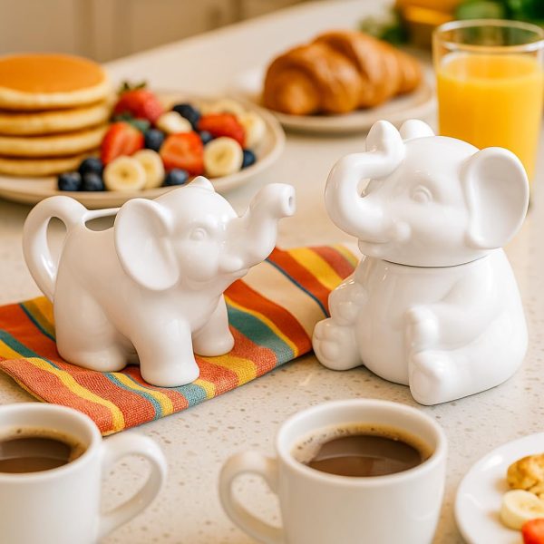 HIC Kitchen Elephant Sugar Creamer Set Porcelain Drip Free-1