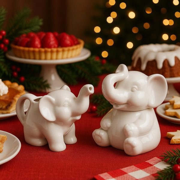 HIC Kitchen Elephant Sugar Creamer Set Porcelain Drip Free-2
