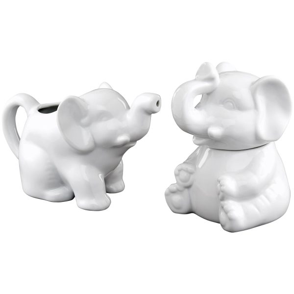 HIC Kitchen Elephant Sugar Creamer Set Porcelain Drip Free-0