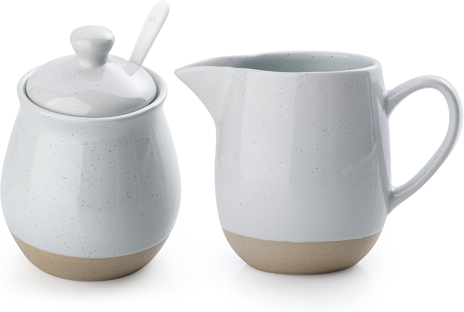Famiware Cream and Sugar Set in Light Gray on a kitchen counter