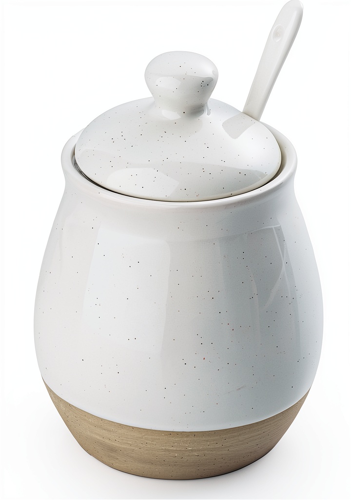 Famiware sugar bowl in white on a kitchen counter