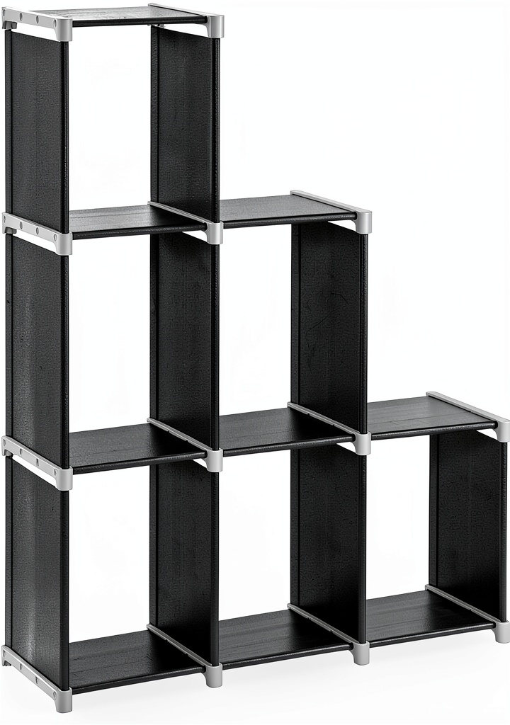Installing SONGMICS Black Storage Shelf 6‑Cube Organizer on a wooden floor
