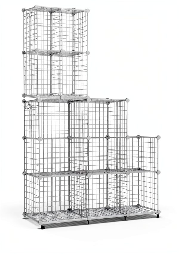 C&AHOME Metal Cube Storage Shelf 8‑Cube White Modern Floor‑Mount-2