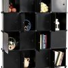 ANWBROAD Black Wall-Mount Storage Cabinet 16 Cube Modular 50x12x49-0