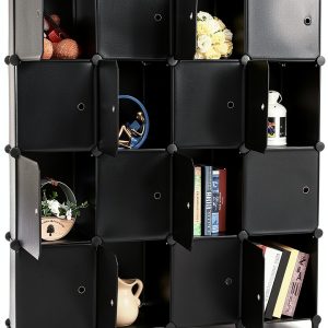 ANWBROAD Black Wall-Mount Storage Cabinet 16 Cube Modular 50x12x49-0