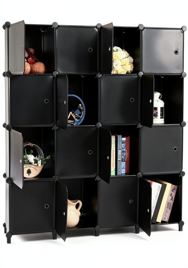 ANWBROAD Black Wall-Mount Storage Cabinet 16 Cube Modular 50x12x49-0