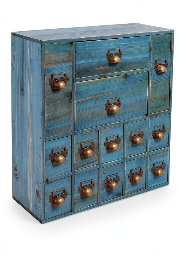 Storage Cabinet Fletxify 14-Drawer Blue Iron Wood Cabinet Model BGQHT5-1
