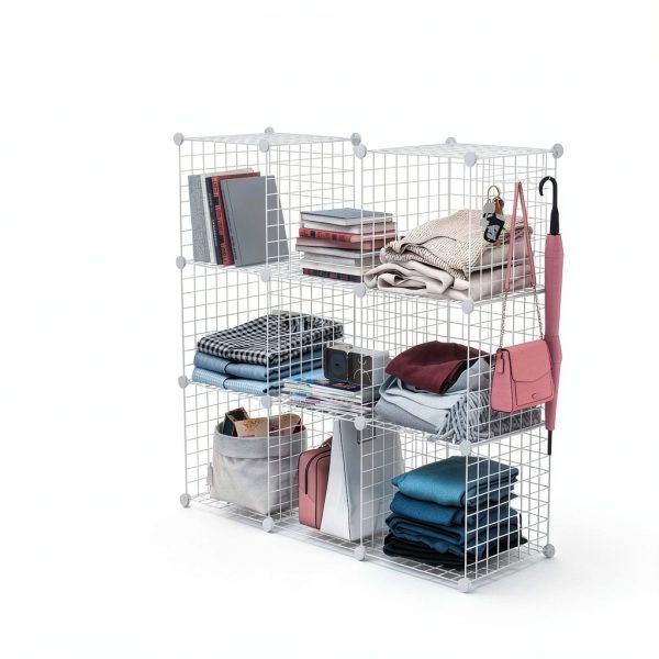 C&AHOME Metal Cube Storage Shelf 8‑Cube White Modern Floor‑Mount-4