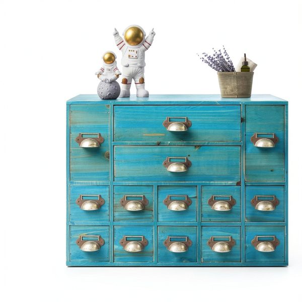 Storage Cabinet Fletxify 14-Drawer Blue Iron Wood Cabinet Model BGQHT5-2