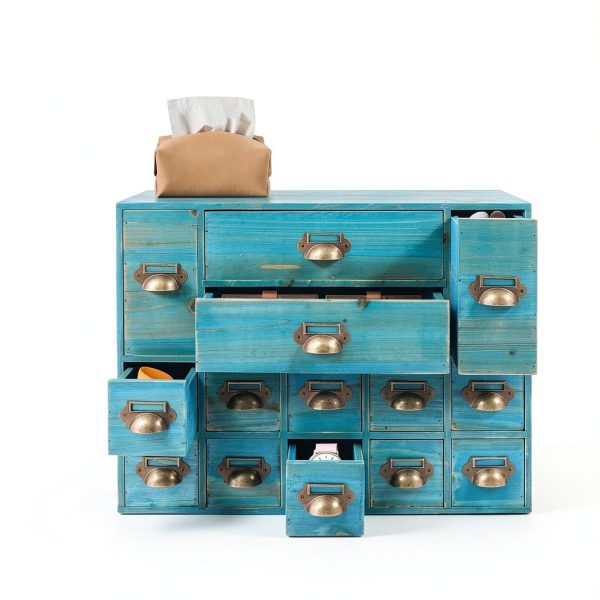 Storage Cabinet Fletxify 14-Drawer Blue Iron Wood Cabinet Model BGQHT5-3