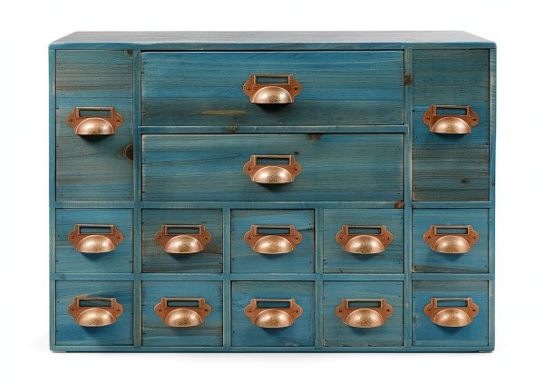 Storage Cabinet Fletxify 14-Drawer Blue Iron Wood Cabinet Model BGQHT5-7