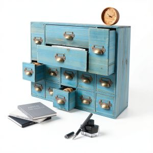 Storage Cabinet Fletxify 14-Drawer Blue Iron Wood Cabinet Model BGQHT5-0
