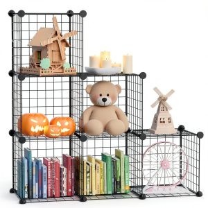 Almaybe Cube Storage Shelf 6 Cubes Black Modular Stackable Organizer-0