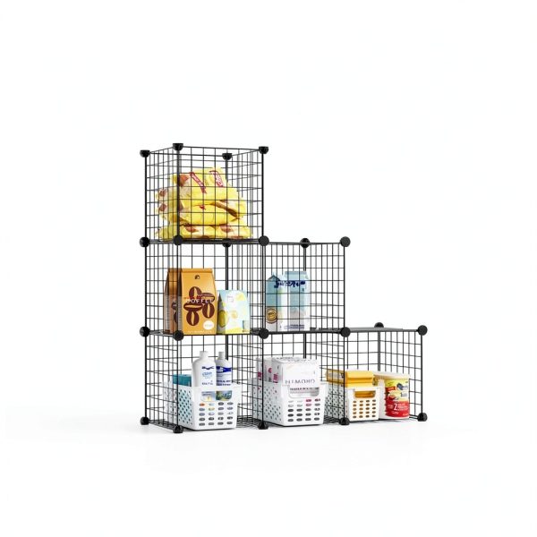 Almaybe Cube Storage Shelf 6 Cubes Black Modular Stackable Organizer-7