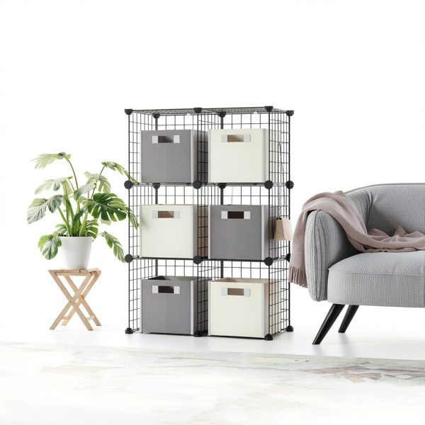 Almaybe Cube Storage Shelf 6 Cubes Black Modular Stackable Organizer-4