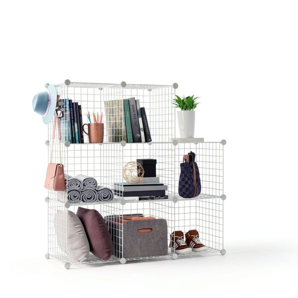C&AHOME Metal Cube Storage Shelf 8‑Cube White Modern Floor‑Mount-3