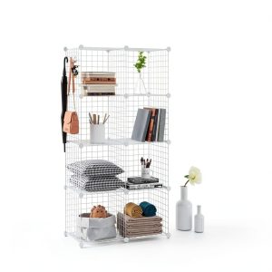 C&AHOME Metal Cube Storage Shelf 8‑Cube White Modern Floor‑Mount-1