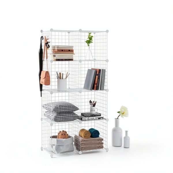C&AHOME Metal Cube Storage Shelf 8‑Cube White Modern Floor‑Mount-1
