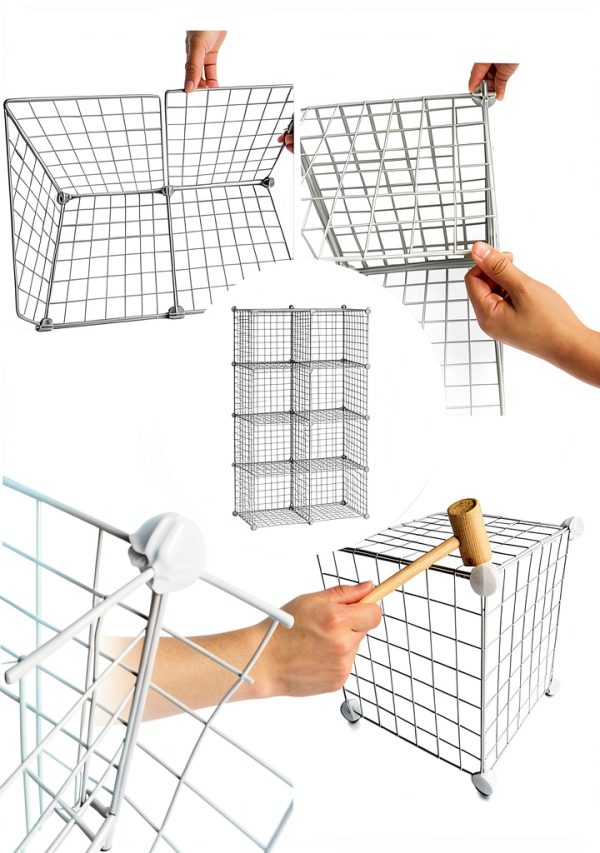 C&AHOME Metal Cube Storage Shelf 8‑Cube White Modern Floor‑Mount-6