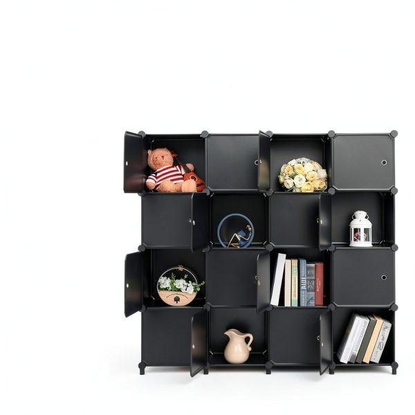 ANWBROAD Black Wall-Mount Storage Cabinet 16 Cube Modular 50x12x49-1