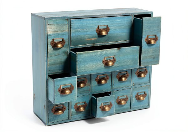 Storage Cabinet Fletxify 14-Drawer Blue Iron Wood Cabinet Model BGQHT5-5