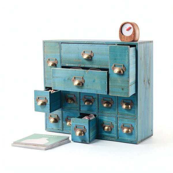 Storage Cabinet Fletxify 14-Drawer Blue Iron Wood Cabinet Model BGQHT5-4