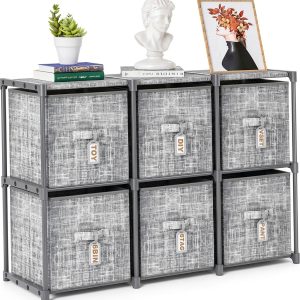 LUKYTOWER Grey 6 Cube Modular Storage Organizer with Metal Frame-0