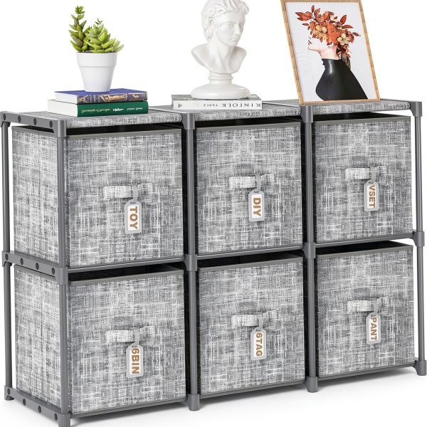 LUKYTOWER Grey 6 Cube Modular Storage Organizer with Metal Frame-0