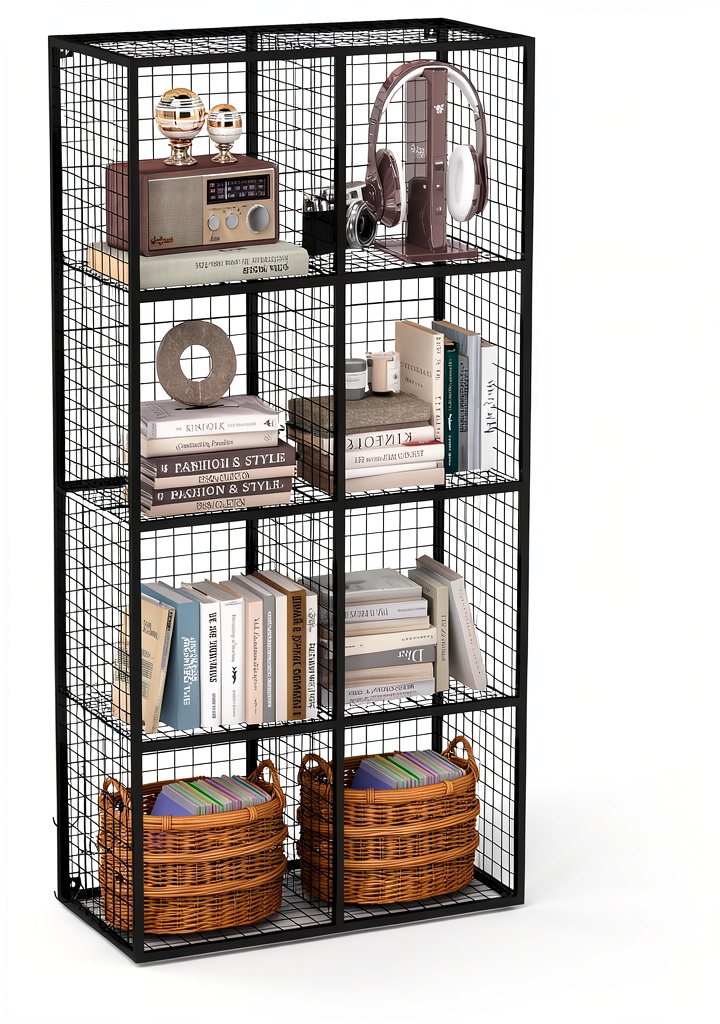 Installing MEEYOUER Wire Cube Storage Shelf 4‑Tier Heavy Duty Black on a wooden desk