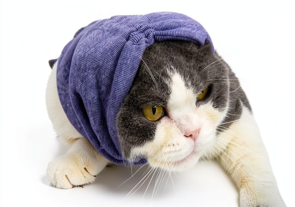 Cat Hematoma Ear Wrap DDFS Soft Breathable Snood for Purple Grey Cats-2