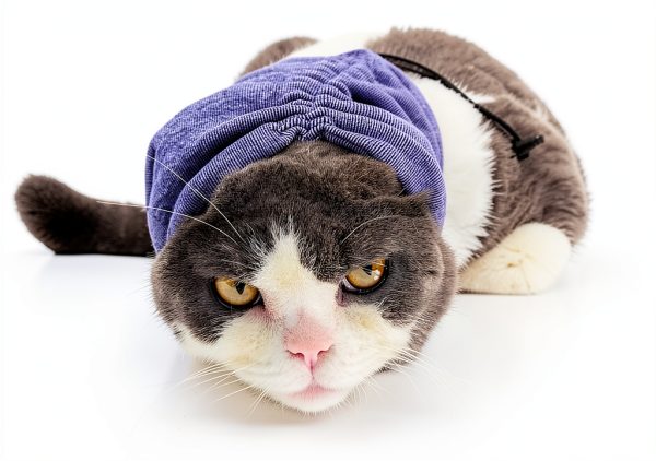 Cat Hematoma Ear Wrap DDFS Soft Breathable Snood for Purple Grey Cats-7