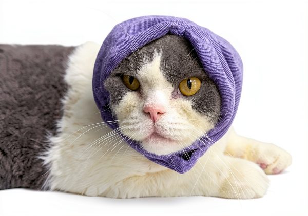 Cat Hematoma Ear Wrap DDFS Soft Breathable Snood for Purple Grey Cats-3