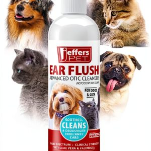 Jeffers Pet Ear Flush for Dogs, Cats & Puppies – Cleans, Deodorizes & Soothes Ears – Gentle Otic Ear Wash with Aloe Vera, Calendula & 0.2% Ketoconazole – Routine Grooming & Wax Control – 8 oz-0