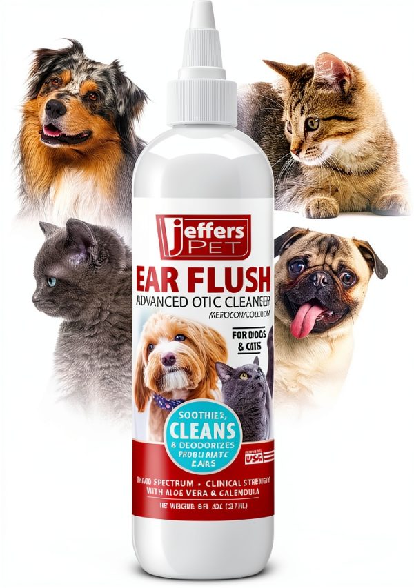 Jeffers Pet Ear Flush for Dogs, Cats & Puppies – Cleans, Deodorizes & Soothes Ears – Gentle Otic Ear Wash with Aloe Vera, Calendula & 0.2% Ketoconazole – Routine Grooming & Wax Control – 8 oz-0