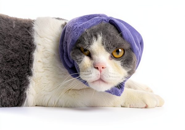 Cat Hematoma Ear Wrap DDFS Soft Breathable Snood for Purple Grey Cats-6