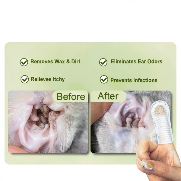 Dog Ear Finger Wipes for Dogs & Cats, Thicker Dog Ear Cat Ear Cleaner Wipes, Dog Ear Infection Relief to Relieve Ear Itching, Remove Ear Wax, Dirt, Smelly - Fresh Green Tea Scent-3