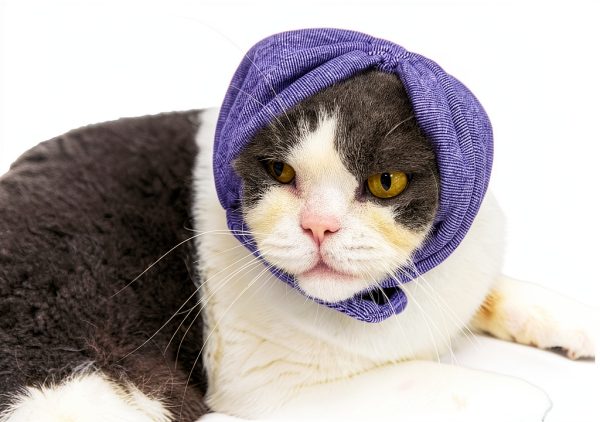 Cat Hematoma Ear Wrap DDFS Soft Breathable Snood for Purple Grey Cats-1
