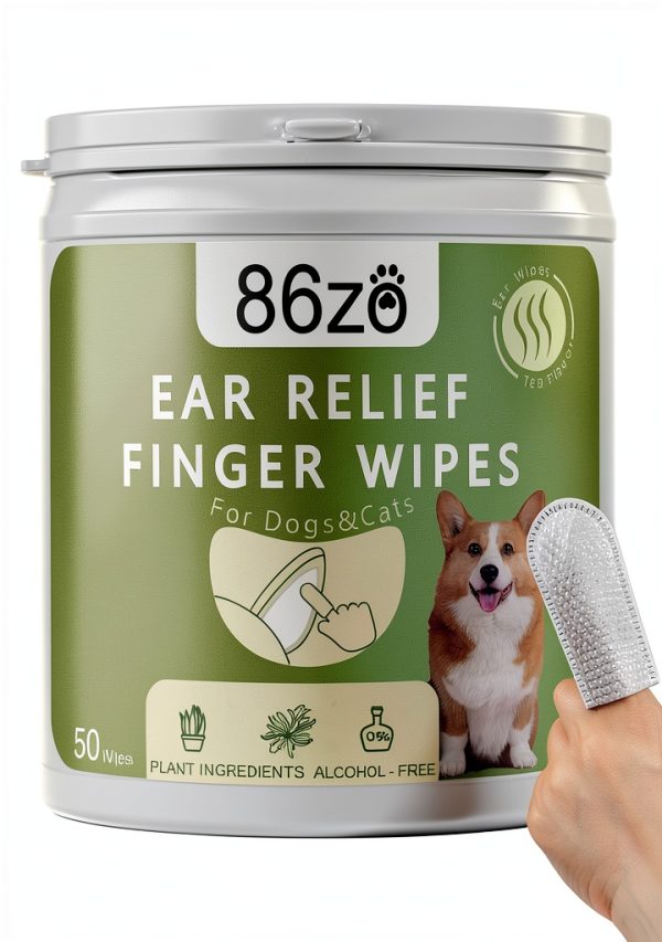 Dog Ear Finger Wipes for Dogs & Cats, Thicker Dog Ear Cat Ear Cleaner Wipes, Dog Ear Infection Relief to Relieve Ear Itching, Remove Ear Wax, Dirt, Smelly - Fresh Green Tea Scent-0