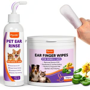 Dog Ear Cleaner Kit by Pjordo Ear Care with Aloe Vera Finger Wipes-0