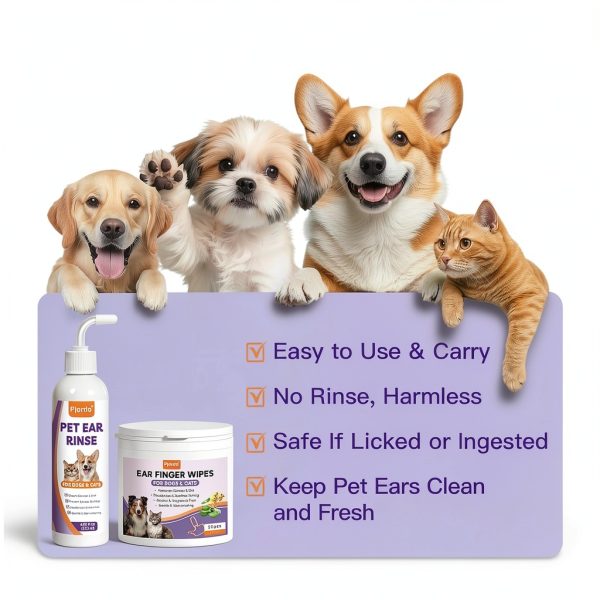 Dog Ear Cleaner Kit by Pjordo Ear Care with Aloe Vera Finger Wipes-8