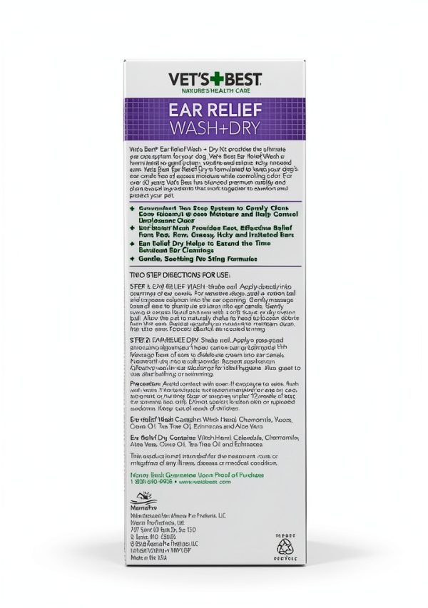 Dog Ear Cleaner Kit Vet's Best Wash & Dry 16 oz Refill-1